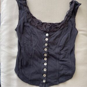 Free People Lace Button Tank Top